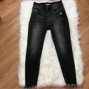 KanCan High Waist Faded Black Skinny Jeans Raw Hem 27